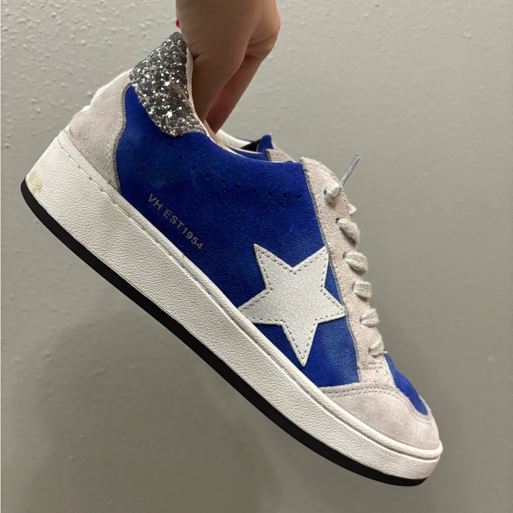 Vintage Havana Blue Sneakers with Silver Glitter Heel